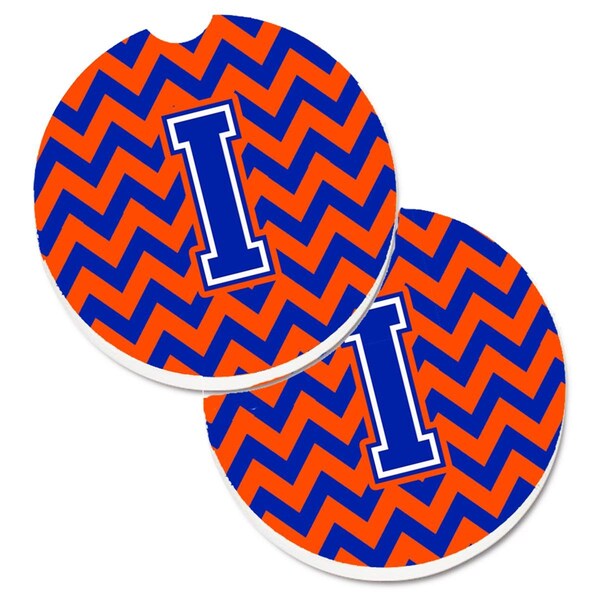 Carolines Treasures Letter I Chevron Orange and Blue Set of 2 Cup Holder Car Coaster CJ1044-ICARC - main